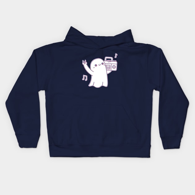 Cute Ghost Dancing With Boombox Radio Kids Hoodie by rustydoodle